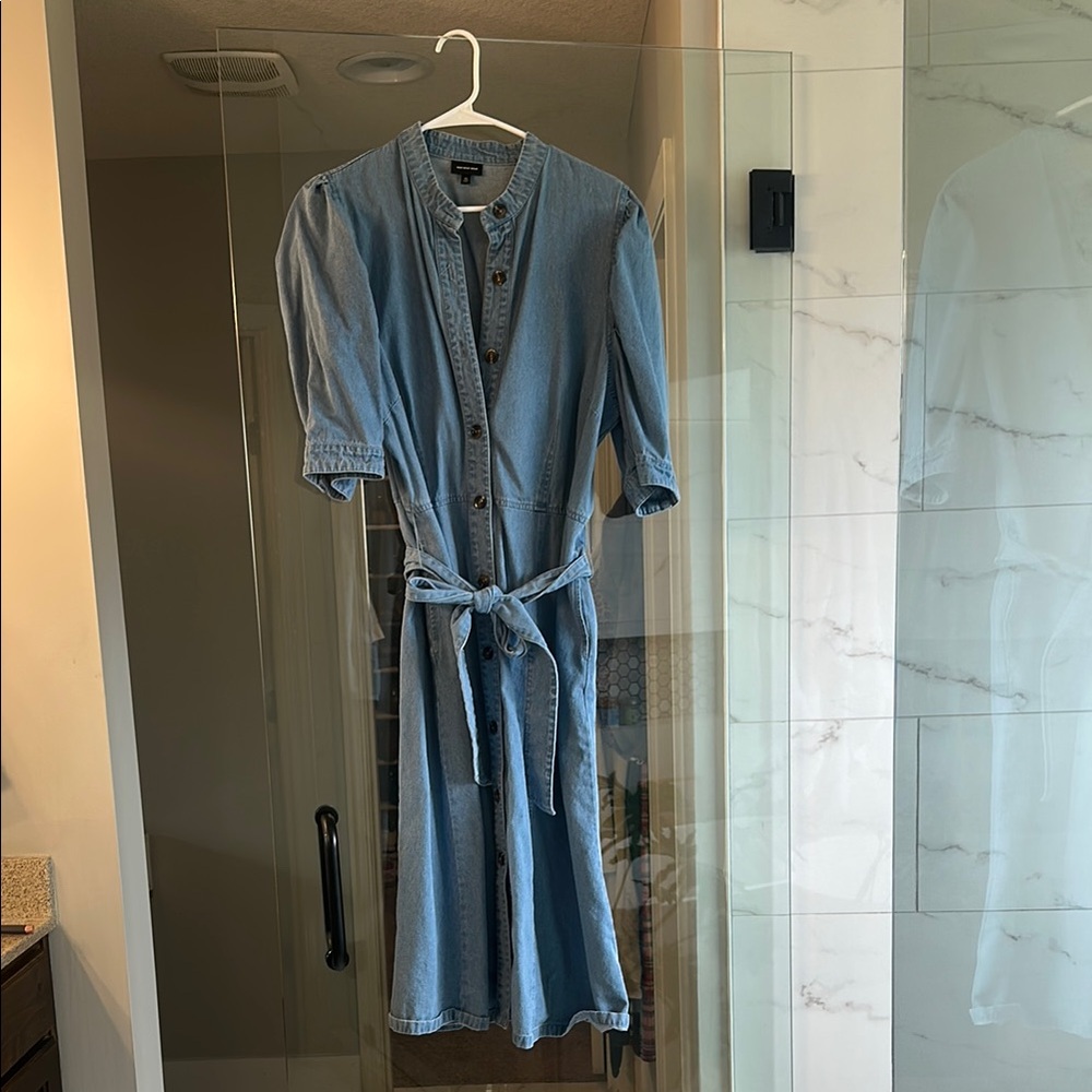 Who What Wear Blue Midi Dress 3/4 Cuffed Sleeves Crew Neck
